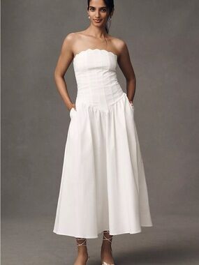 BHLDN Strapless Magic Fabric Basque-Waist Midi Dress size M